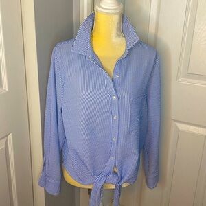 H&M Blue & White Striped Shirt with hem tie.